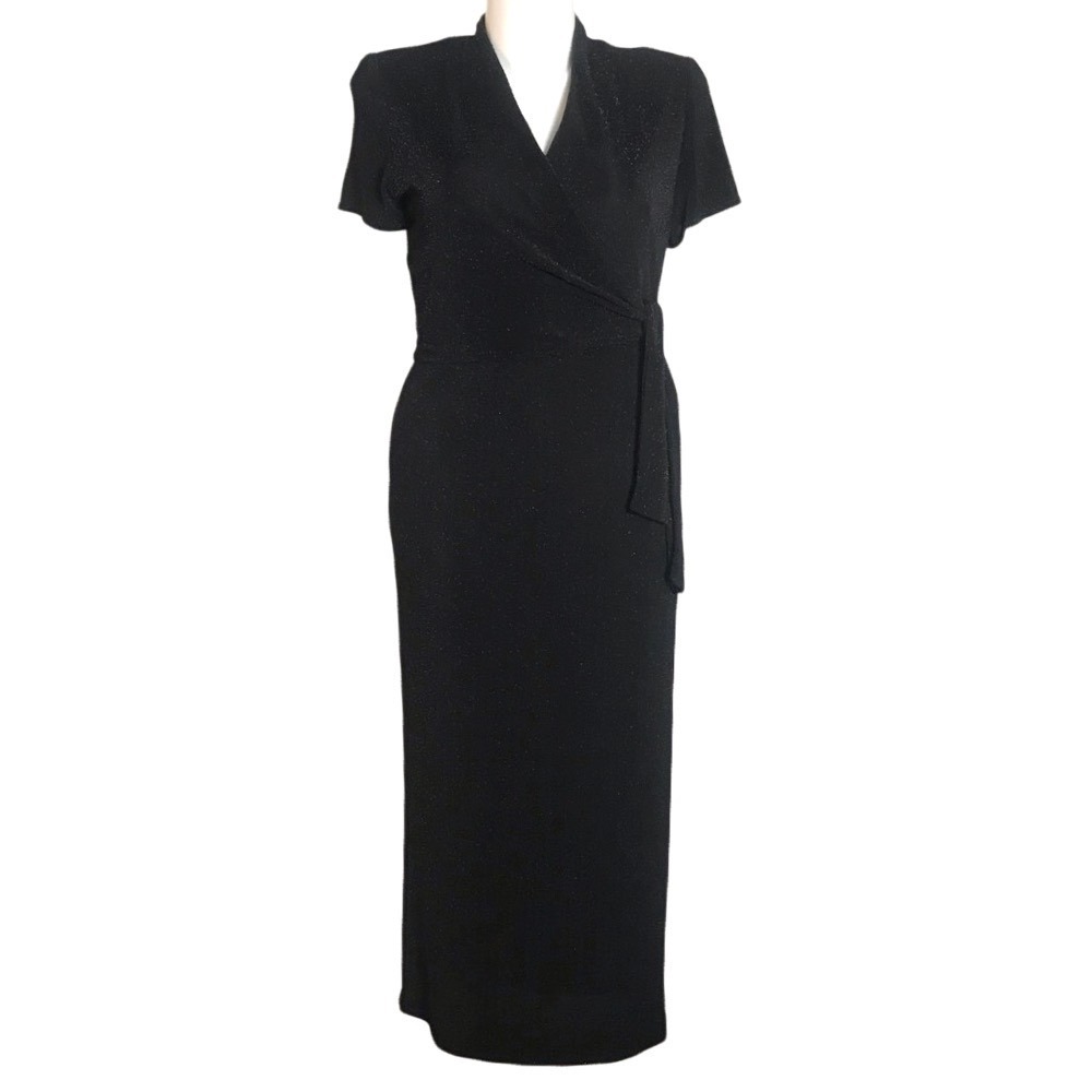 VIRGO BLACK GLITTER WRAP DRESS